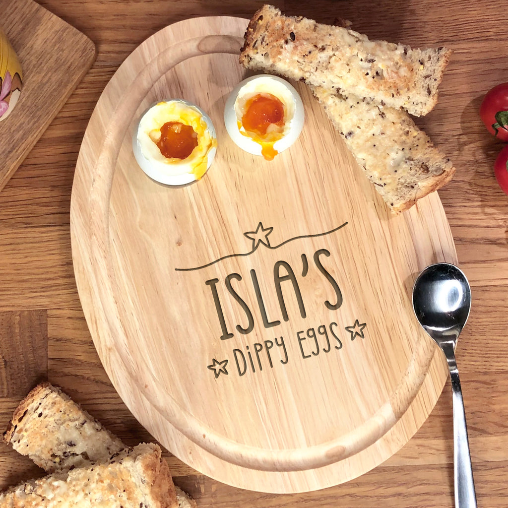 Personalised Egg Shaped Breakfast Board - Dippy Eggs with Hearts or Stars