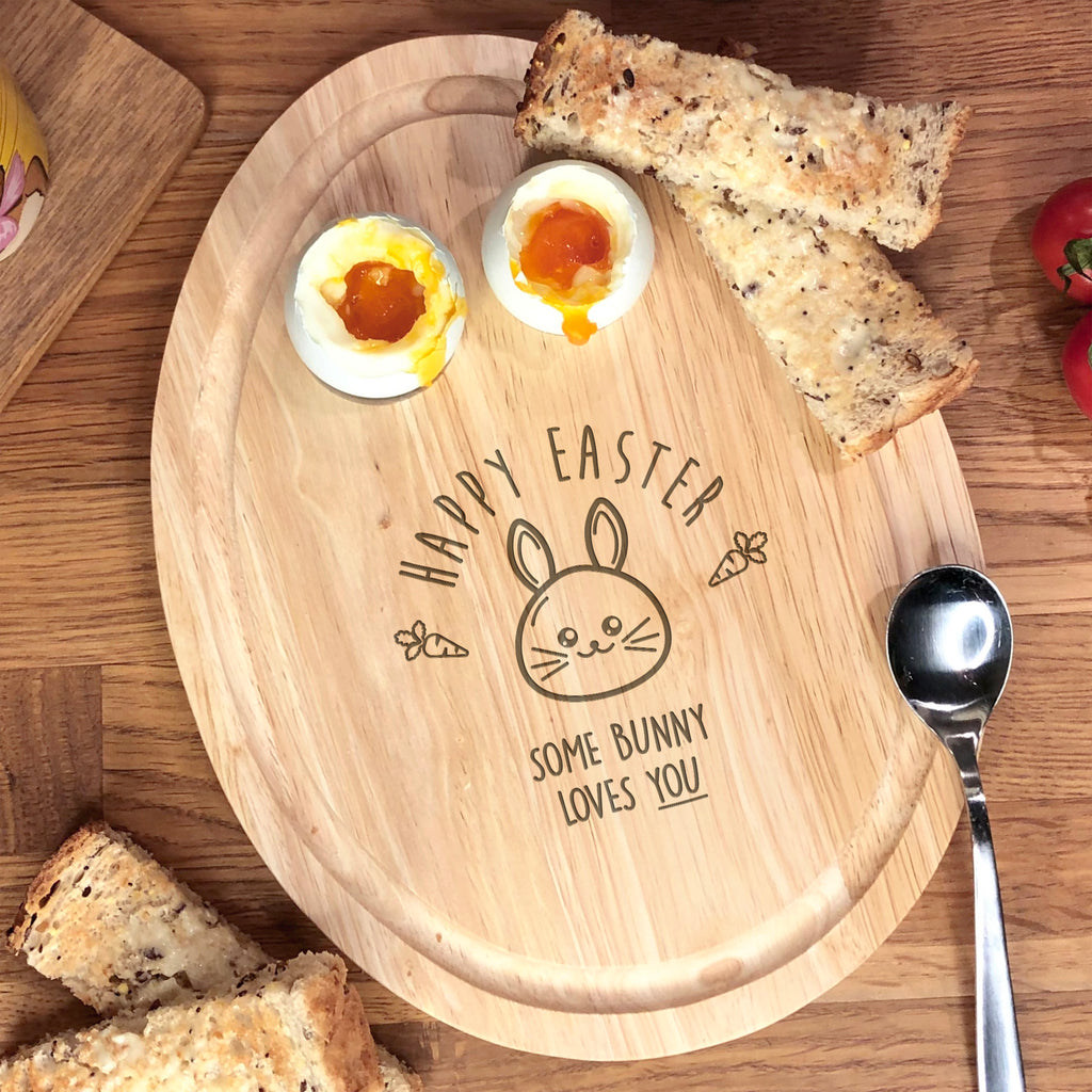 Personalised 'Happy Easter' Egg Shaped Breakfast Board for Dippy Eggs & Soldiers