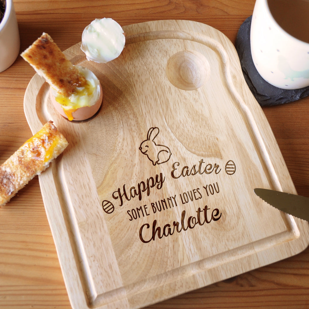 Personalised 'Happy Easter' Toast Shaped Breakfast Board - Some Bunny Loves You
