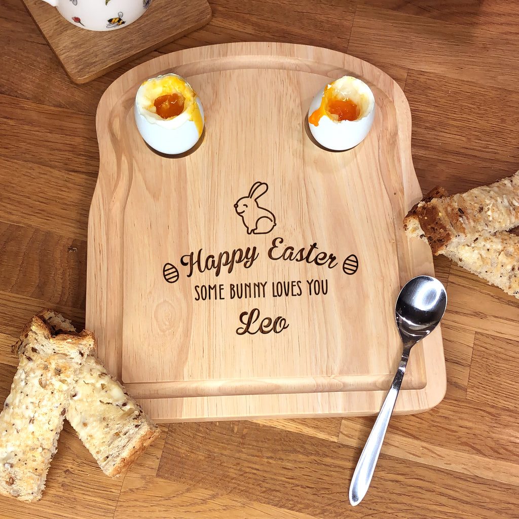 Personalised 'Happy Easter' Toast Shaped Breakfast Board - Some Bunny Loves You