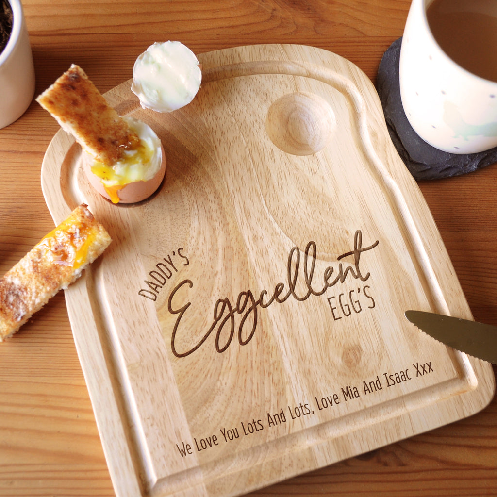 Personalised 'Daddy's Egg-cellent Egg's' Toast Shaped Breakfast Board for Dad