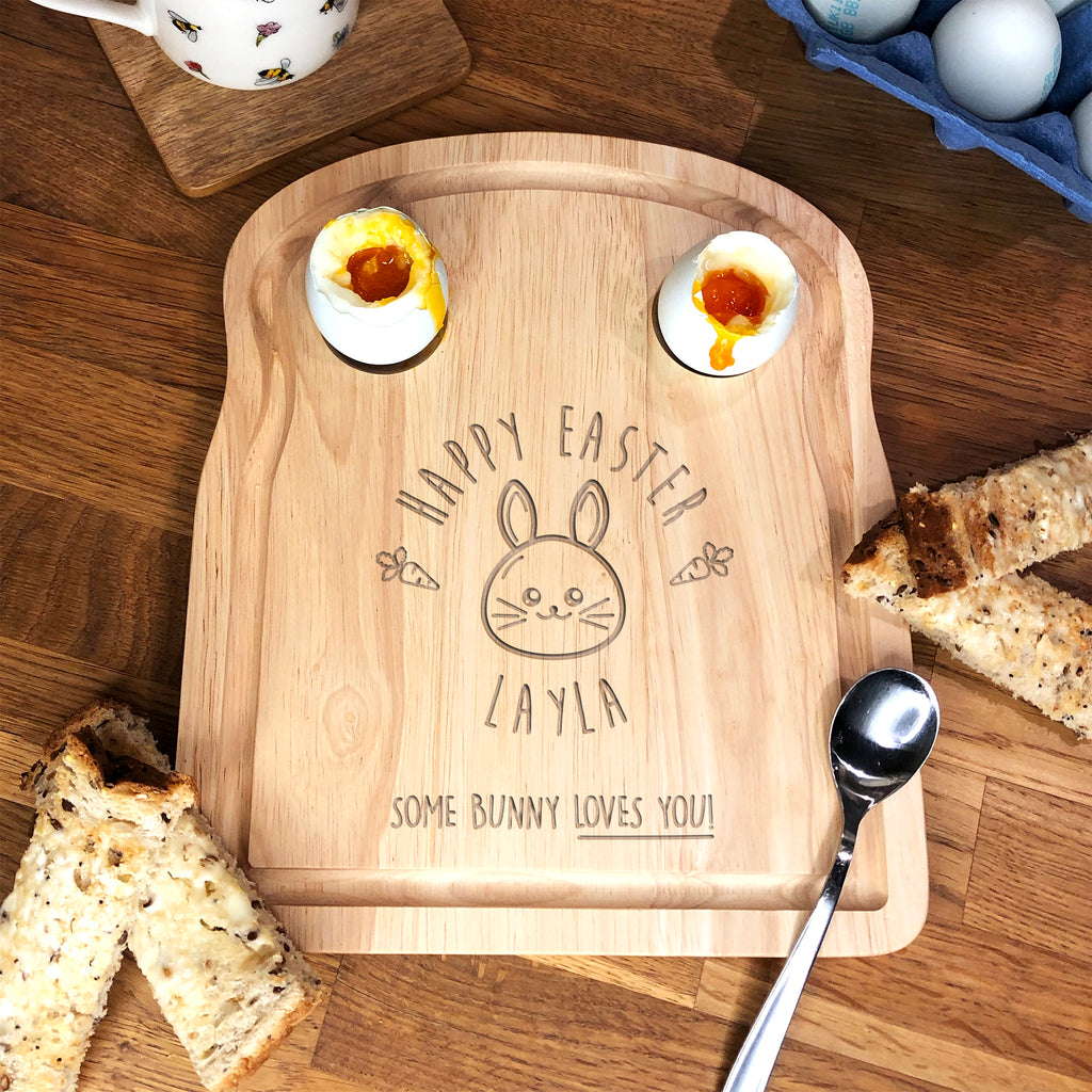 Personalised 'Happy Easter' Toast Shaped Breakfast Board