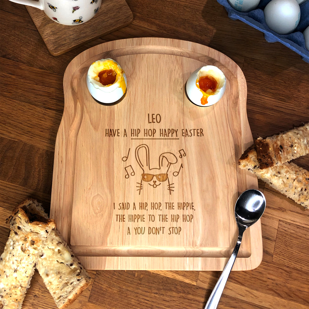 Personalised Toast Shaped Breakfast Board - Hip Hop Bunny