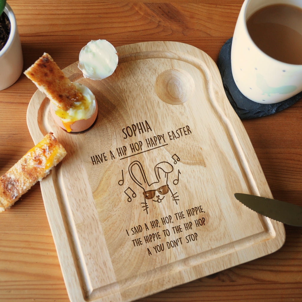 Personalised Toast Shaped Breakfast Board - Hip Hop Bunny