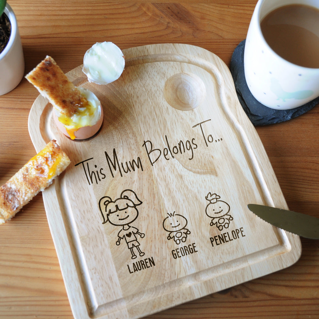 Personalised 'This Mum Belongs To' Wooden Toast Shaped Breakfast Board