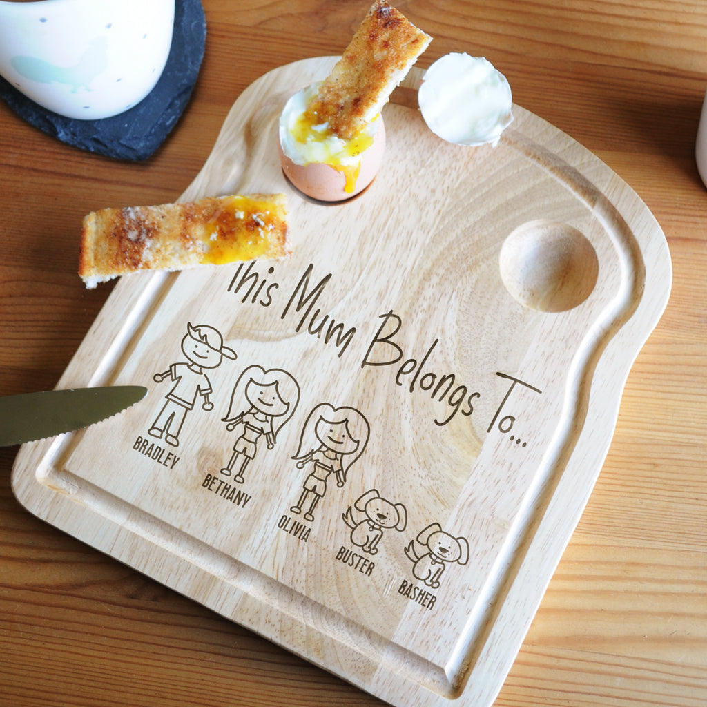 Personalised 'This Mum Belongs To' Wooden Toast Shaped Breakfast Board