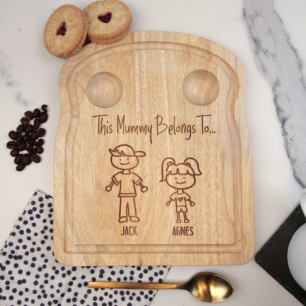 Personalised 'This Mummy Belongs To' Wooden Toast Shaped Breakfast Board