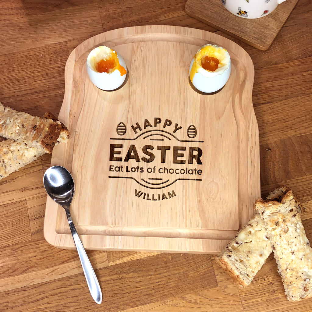 Personalised 'Happy Easter' Toast Shaped Breakfast Board with Any Name & Slogan