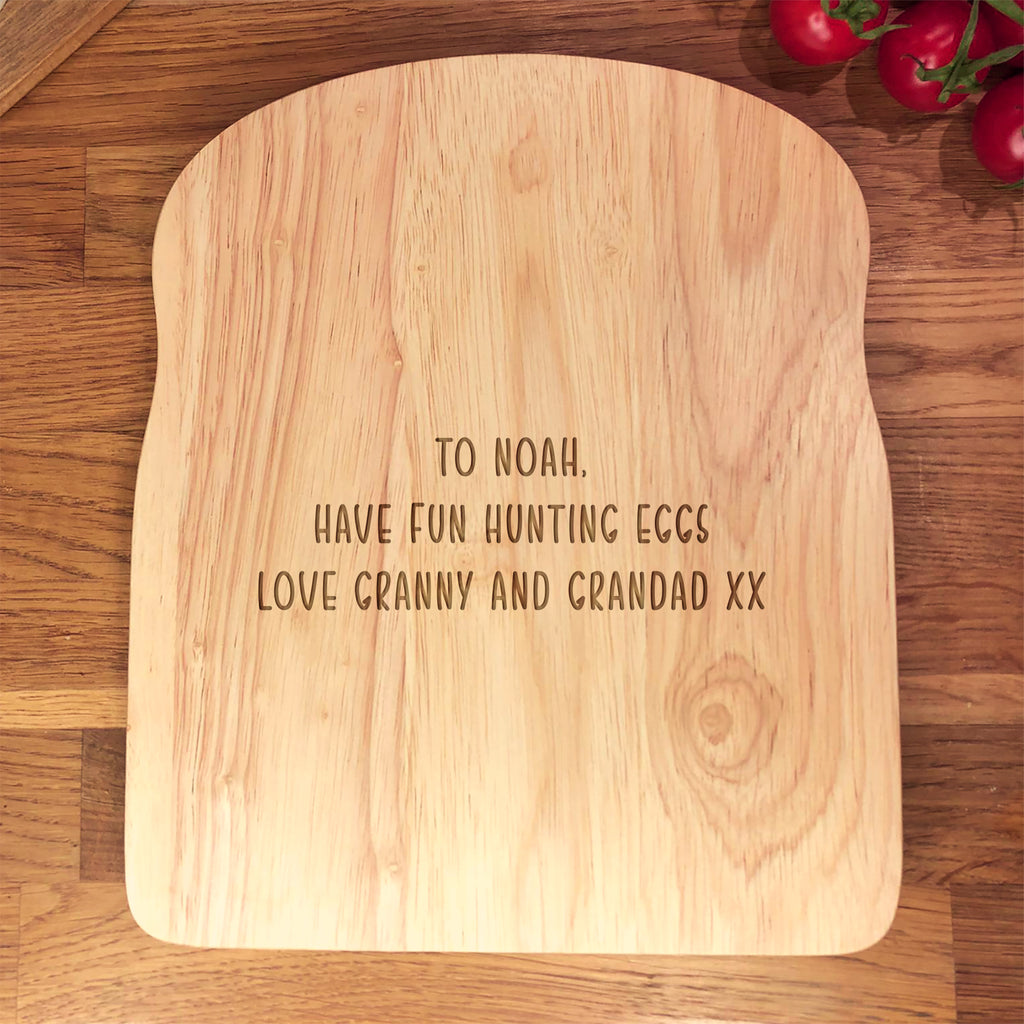 Personalised 'Happy Easter' Toast Shaped Breakfast Board with Bunny Silhouette
