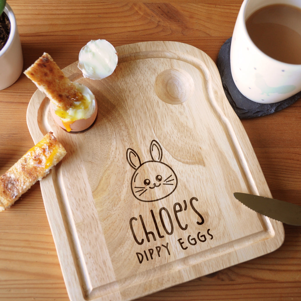 Personalised Toast Shaped 'Dippy Eggs' Breakfast Board - Bunny, Chick, Boiled Egg, Toast, Fried Egg