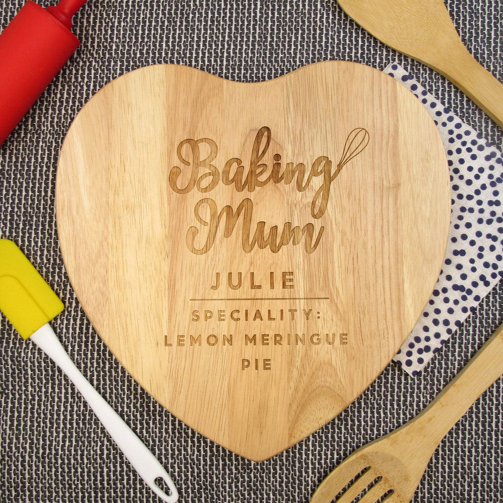 Personalised 'Baking Mum' Heart Chopping Board