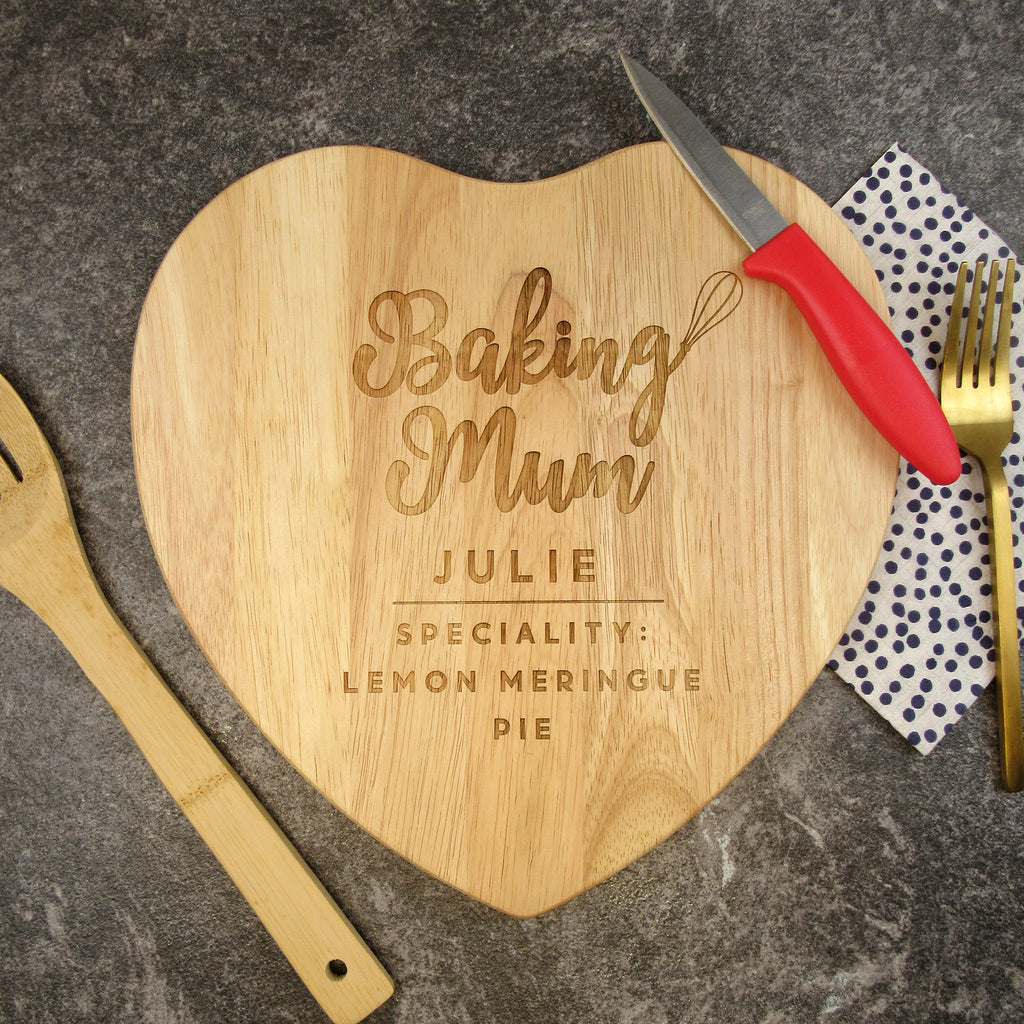 Personalised 'Baking Mum' Heart Chopping Board