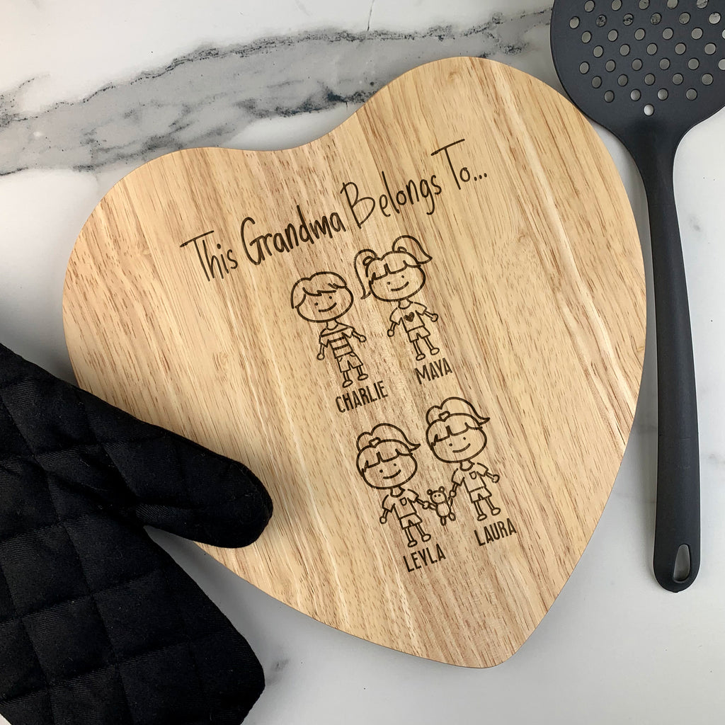 Personalised 'This Grandma Belongs To' Wooden Heart Chopping Board