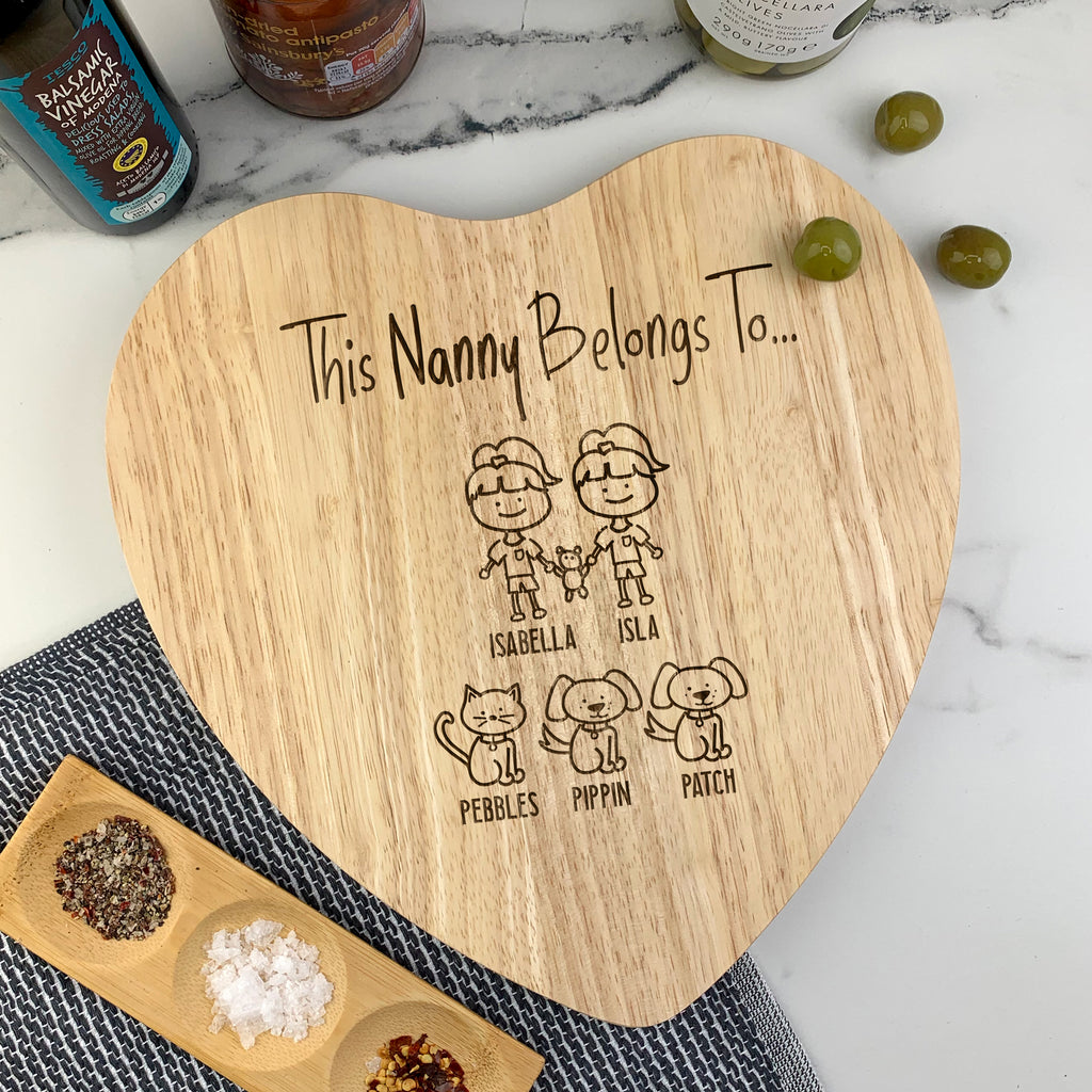 Personalised 'This Grandma Belongs To' Wooden Heart Chopping Board