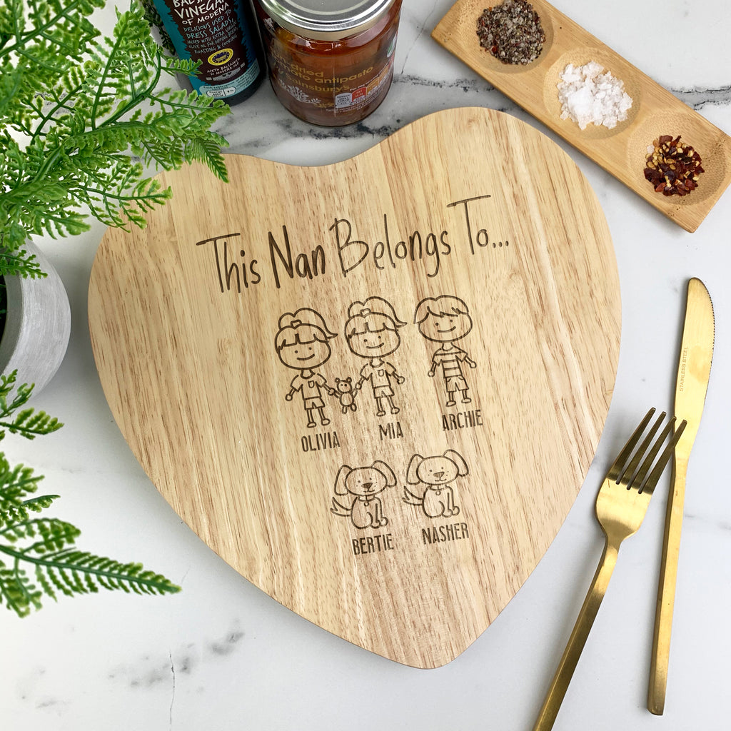 Personalised 'This Grandma Belongs To' Wooden Heart Chopping Board