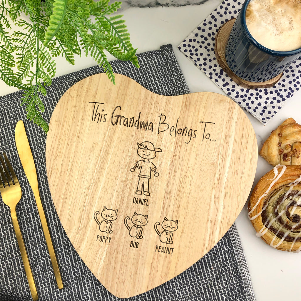 Personalised 'This Grandma Belongs To' Wooden Heart Chopping Board