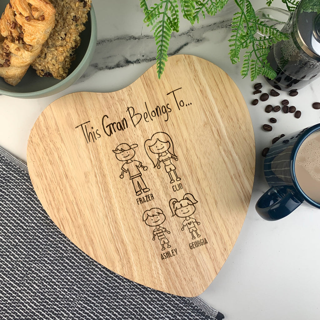 Personalised 'This Grandma Belongs To' Wooden Heart Chopping Board