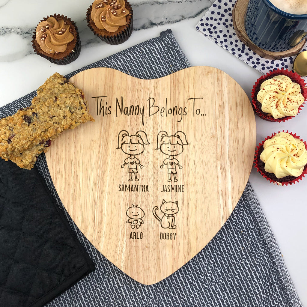 Personalised 'This Grandma Belongs To' Wooden Heart Chopping Board