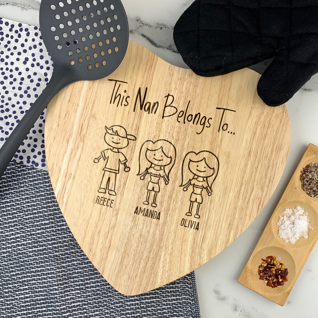 Personalised 'This Grandma Belongs To' Wooden Heart Chopping Board