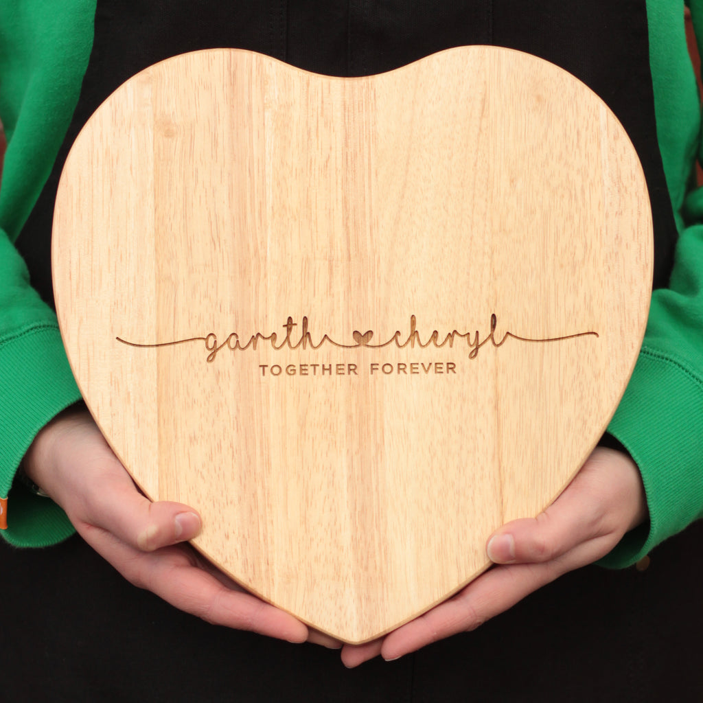 Personalised Couples Wooden Heart Shaped Chopping Board