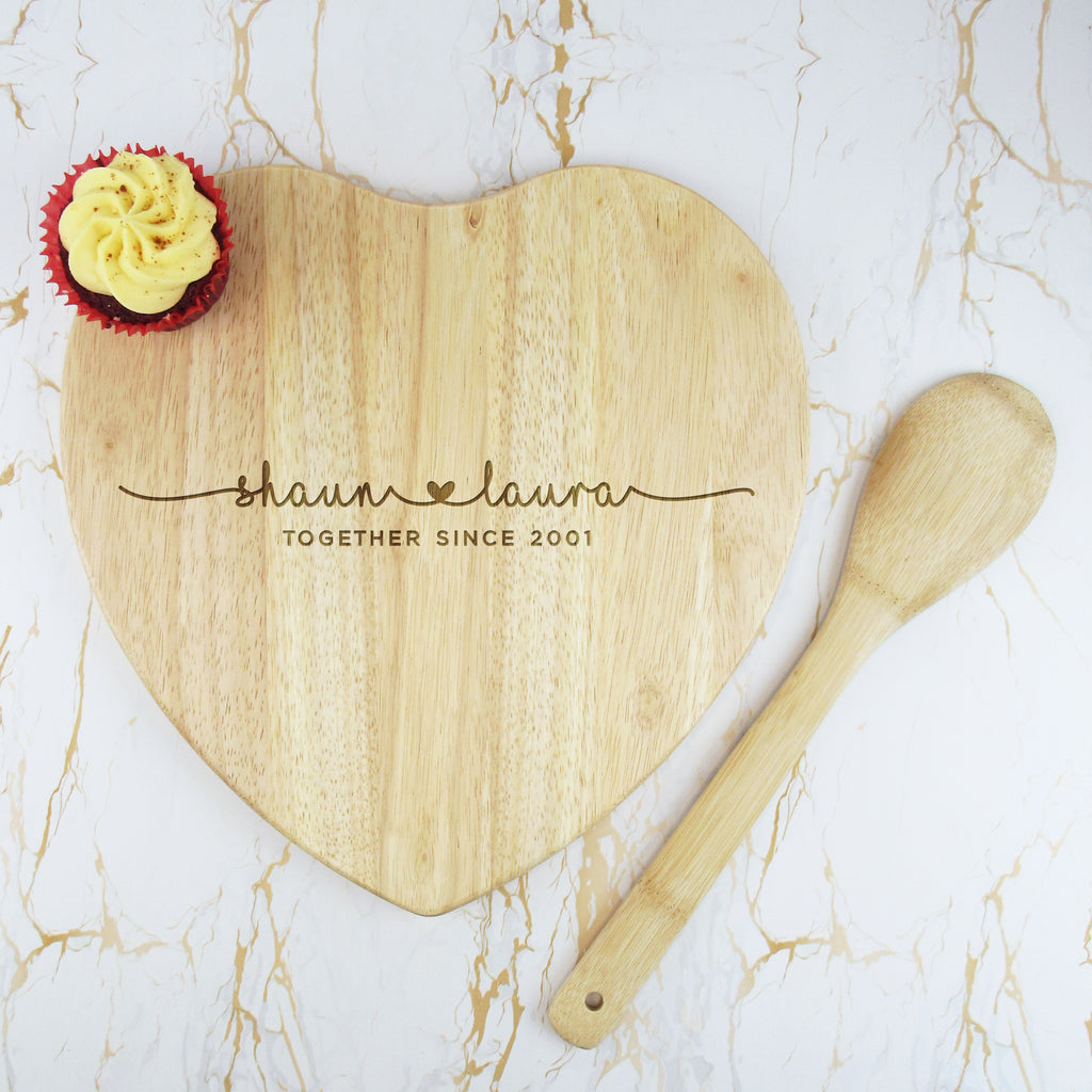 Personalised Couples Wooden Heart Shaped Chopping Board