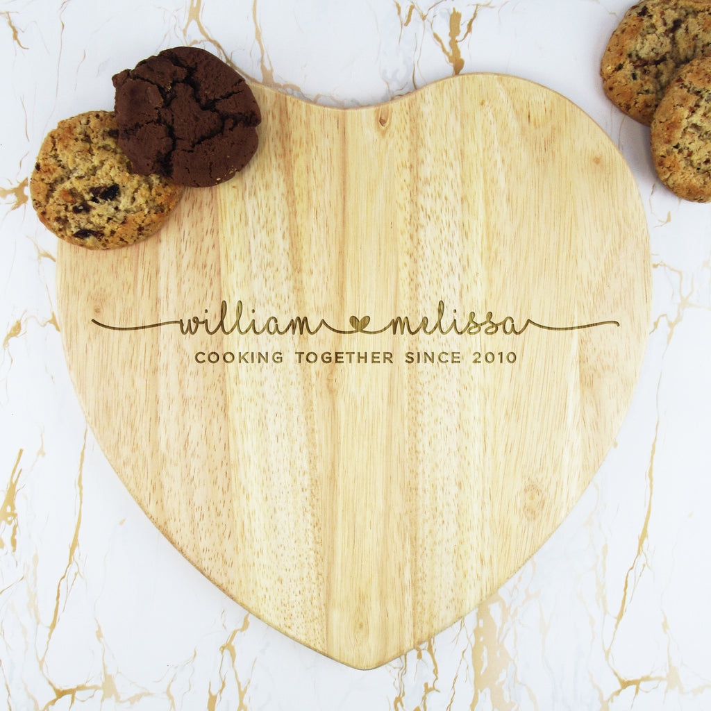 Personalised Couples Wooden Heart Shaped Chopping Board