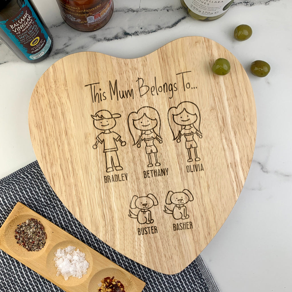 Personalised 'This Mum Belongs To' Wooden Heart Chopping Board