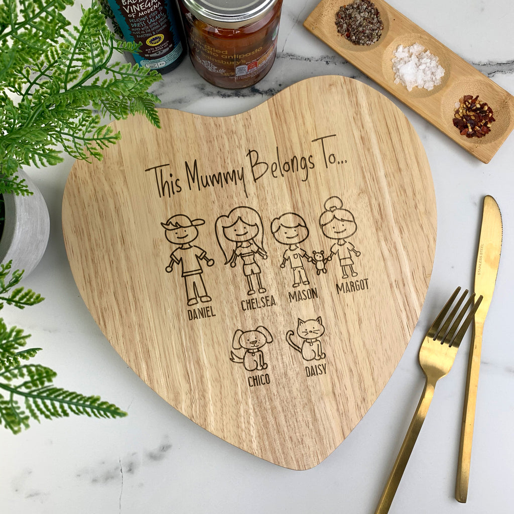 Personalised 'This Mummy Belongs To' Wooden Heart Chopping Board