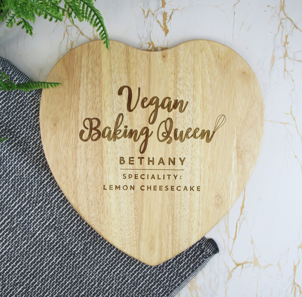 Personalised Wooden Heart 'Vegan Baking Queen' Cake Stand