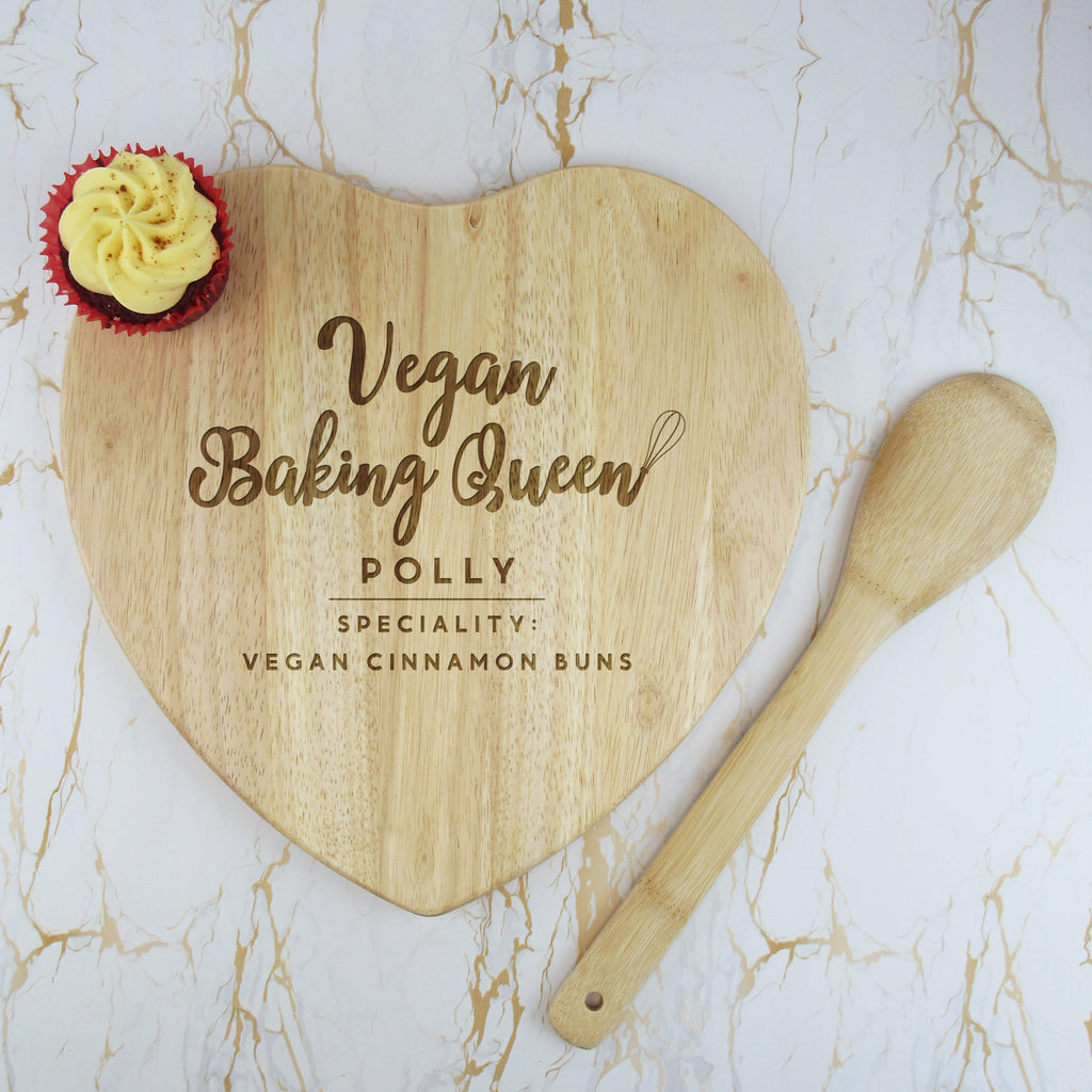 Personalised Wooden Heart 'Vegan Baking Queen' Cake Stand