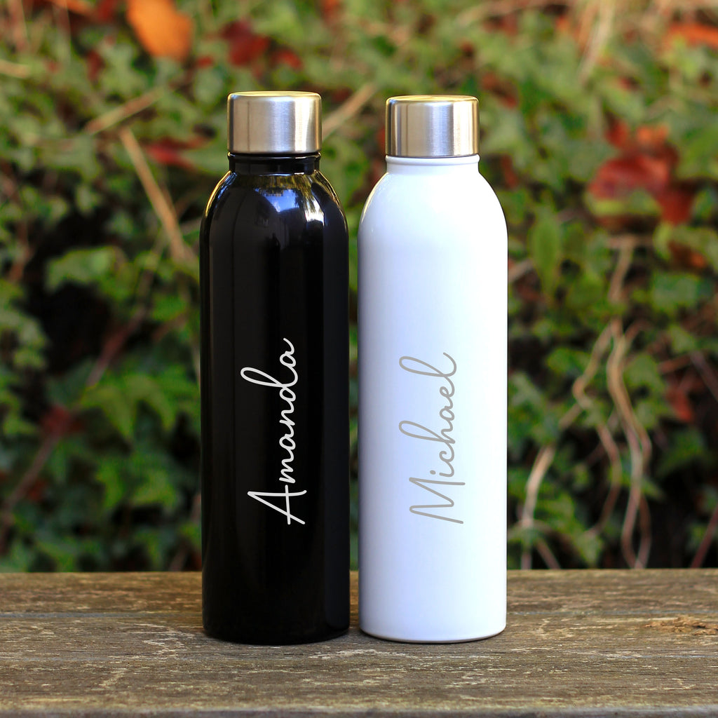 Personalised Name on Double Walled White / Black Drinking Bottle