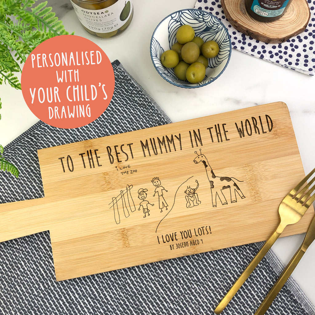 Personalised Wooden Paddle Board with Child's Drawing