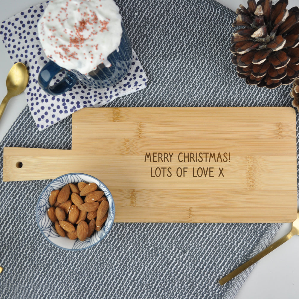 Personalised Bamboo Paddle Chopping Board, Cheeseboard with Custom Surname & Established Date