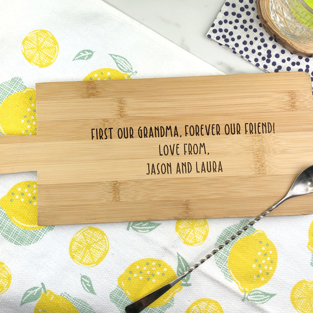 Personalised 'Grandma's Gin & Tonic' Wooden Paddle Chopping Board - When Life Gives You Lemons Add Gin, Tonic and Ice