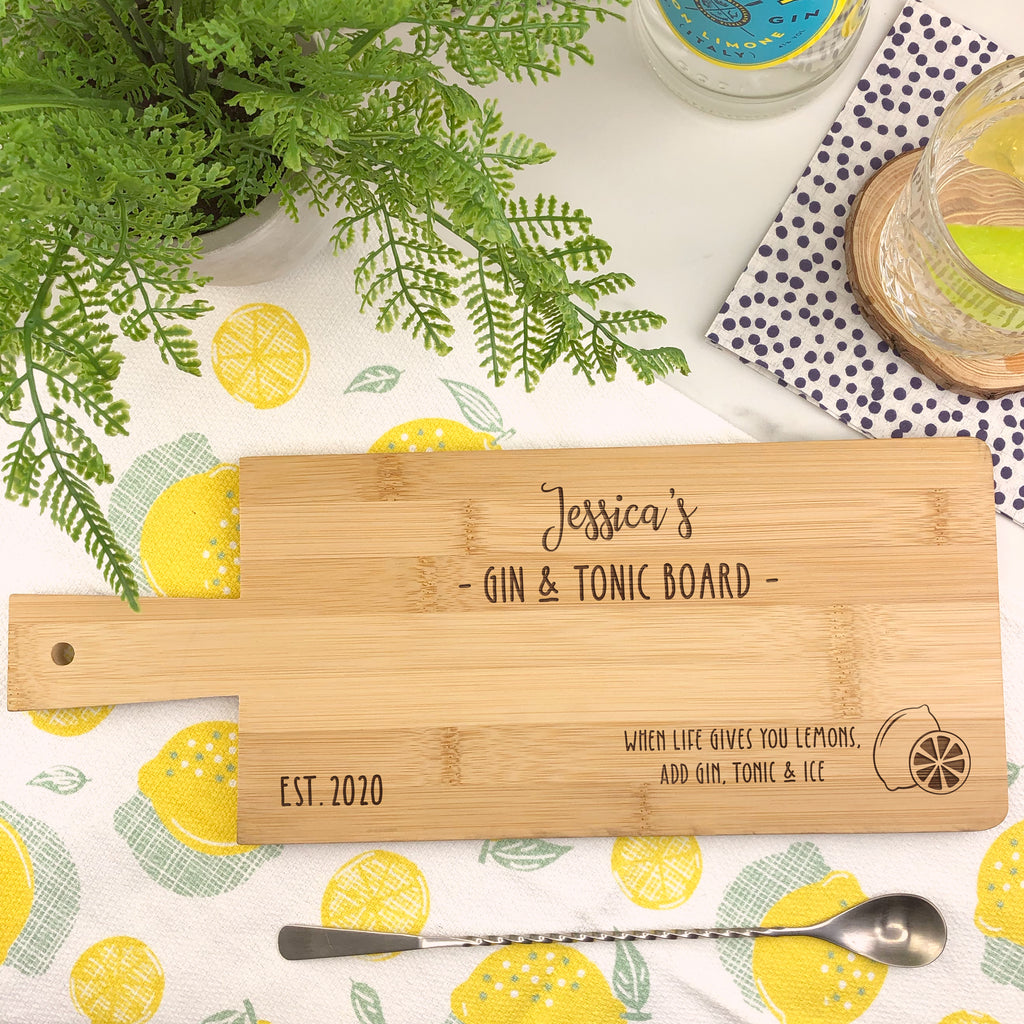 Gin & Tonic Personalised Wooden Paddle Chopping Board - When Life Gives You Lemons Add Gin, Tonic and Ice