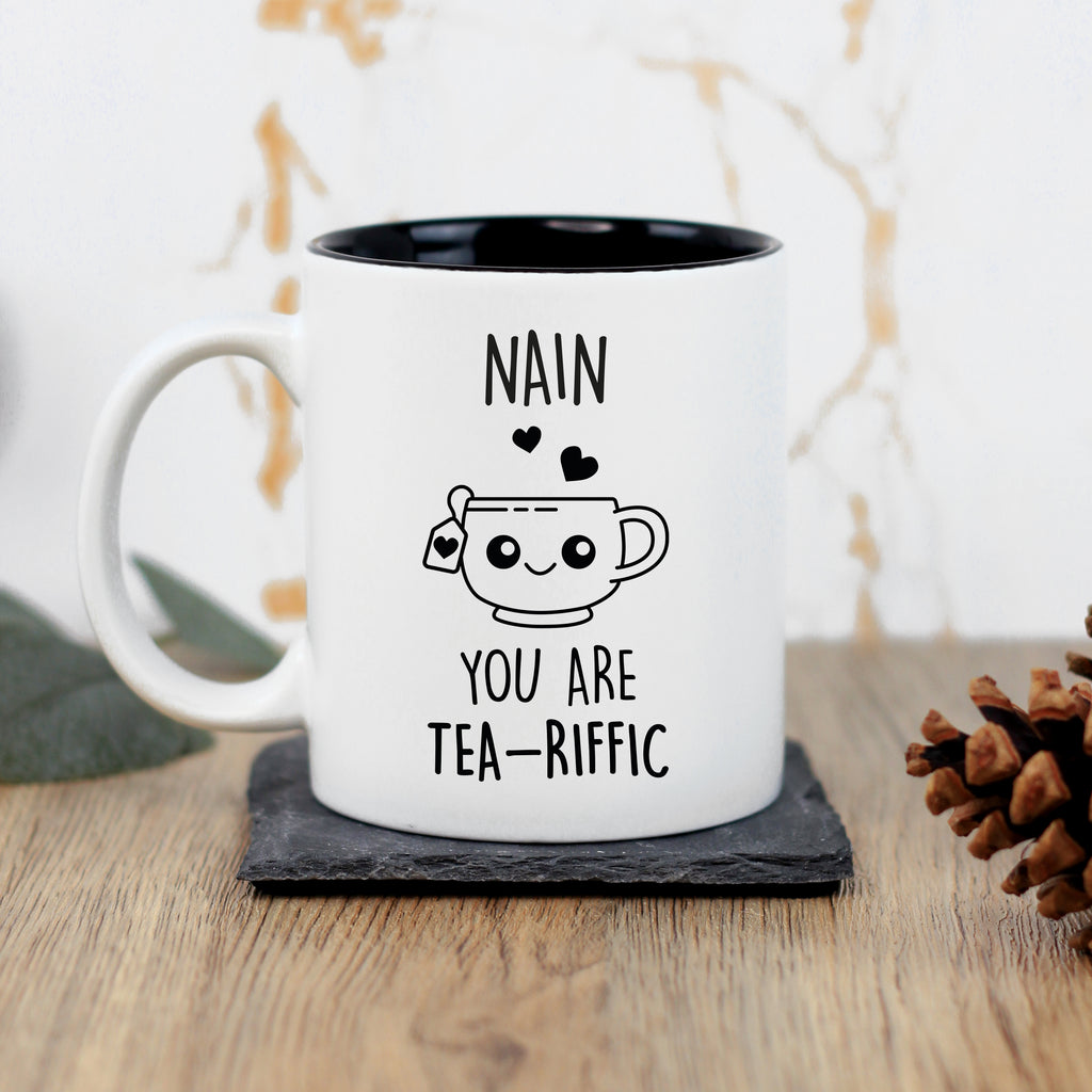 Personalised 'Grandma You Are Tea-Riffic' Coffee Mug with Slate Coaster Option