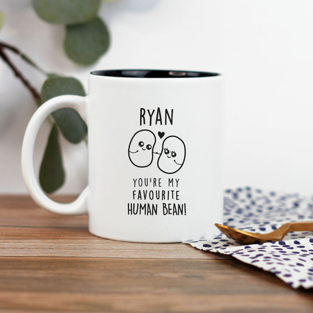 Personalised 'You're My Favourite Human Bean' Colour Reveal Coffee Mug with Slate Coaster Add On Option