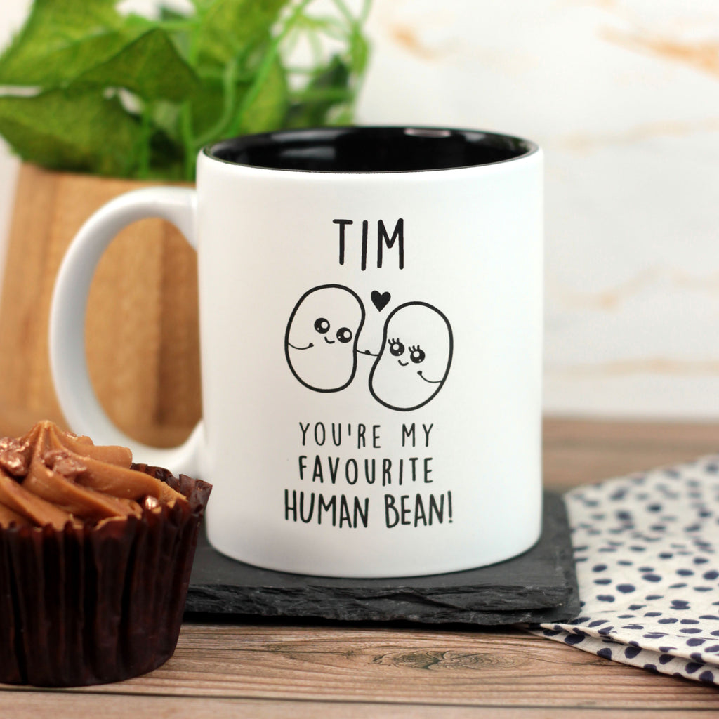 Personalised 'You're My Favourite Human Bean' Colour Reveal Coffee Mug with Slate Coaster Add On Option