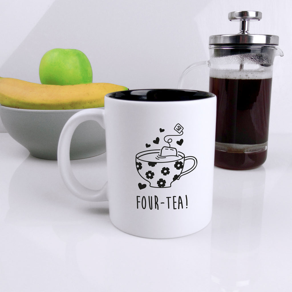 Black Reveal Coffee Mug Cup "FOUR-TEA" Design, 40th Birthday Gift