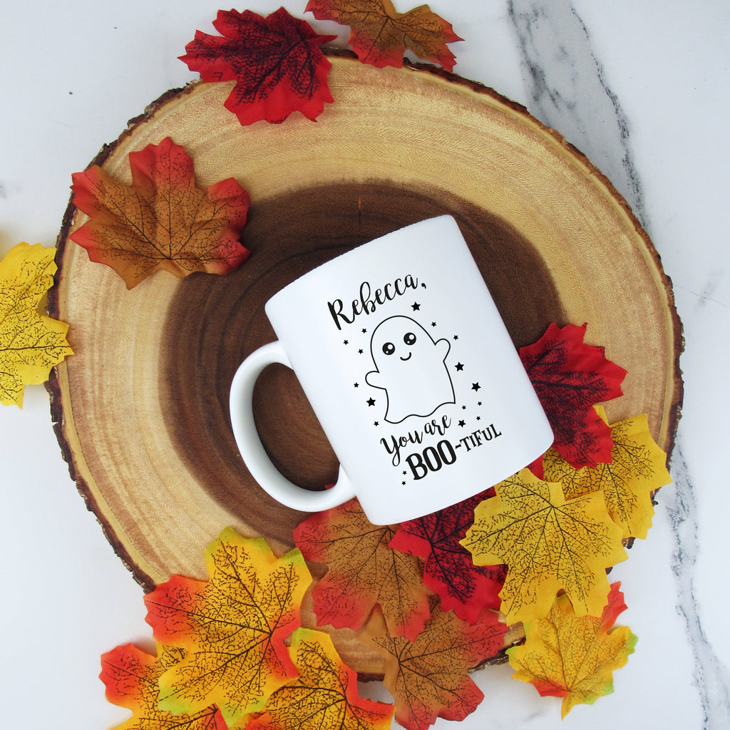 Personalised 'You are BOO-tiful' Mug, 350 ml Ceramic Halloween Coffee Mugs