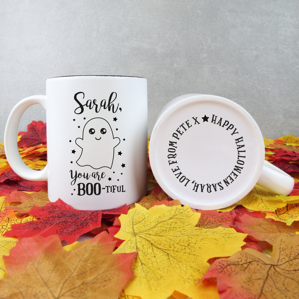Personalised 'You are BOO-tiful' Mug, 350 ml Ceramic Halloween Coffee Mugs