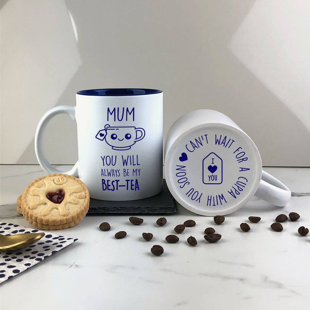 Personalised 'Mum You Will Always Be My Best-Tea' Coffee Mug with Square Slate Coaster Option