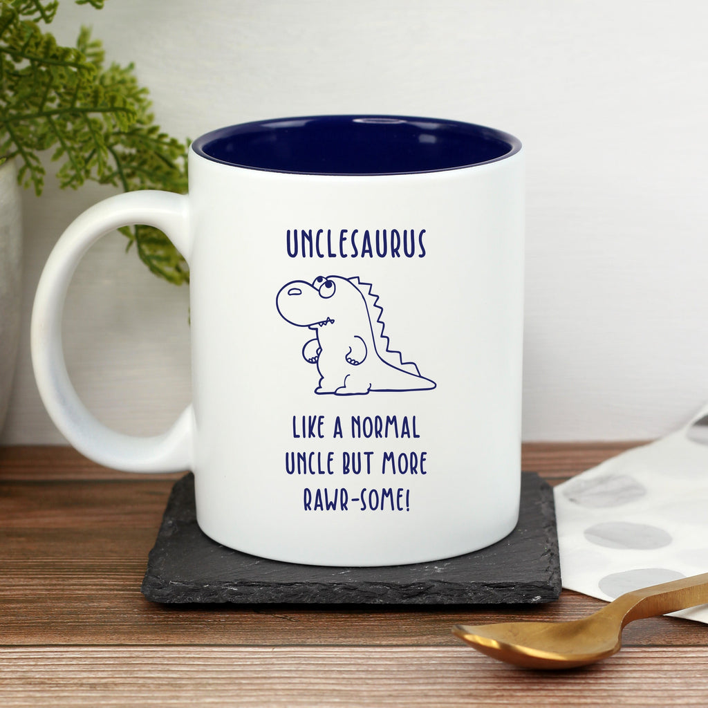 Personalised "Unclesaurus" Blue Reveal Dinosaur Mug