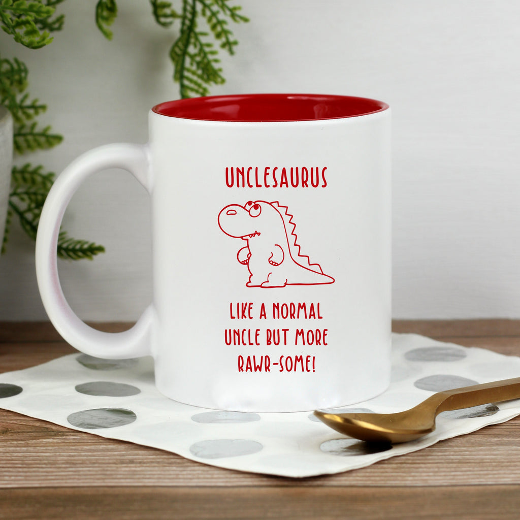 Personalised "Unclesaurus" Red Reveal Dinosaur Mug