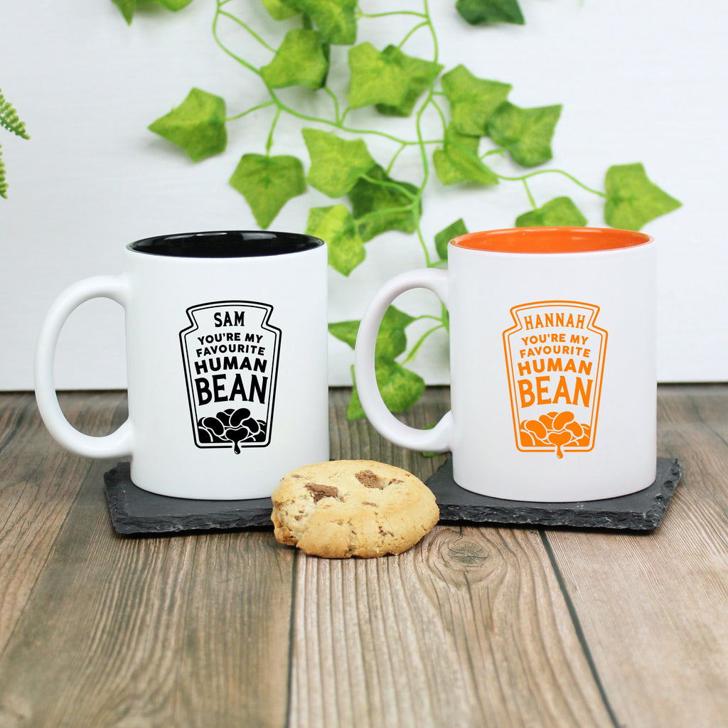 Personalised 'You're My Favourite Human Bean' Coffee Mug with Square Slate Coaster Option