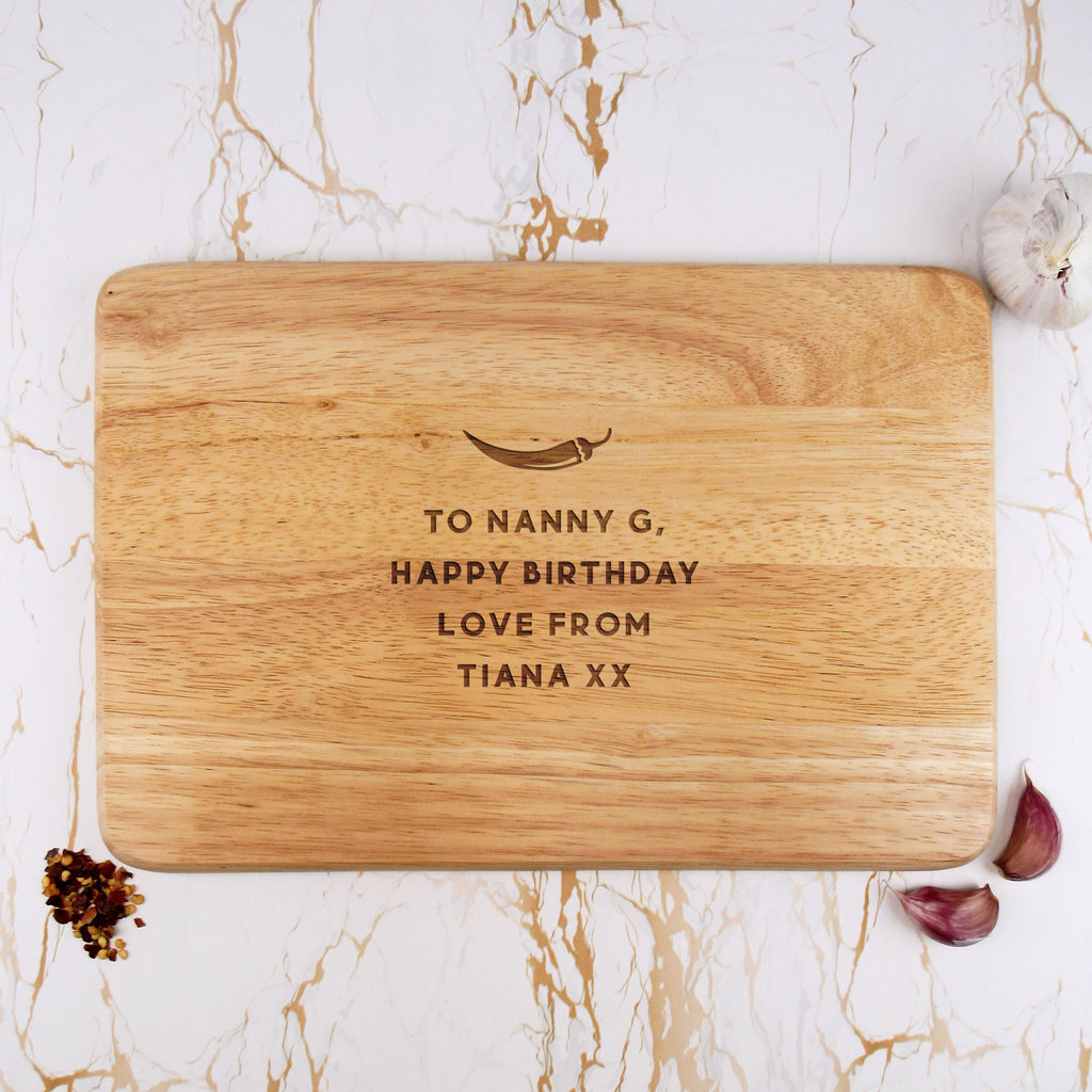 Personalised "There Is No Such Thing As Too Much Chilli" Wooden Chopping Board