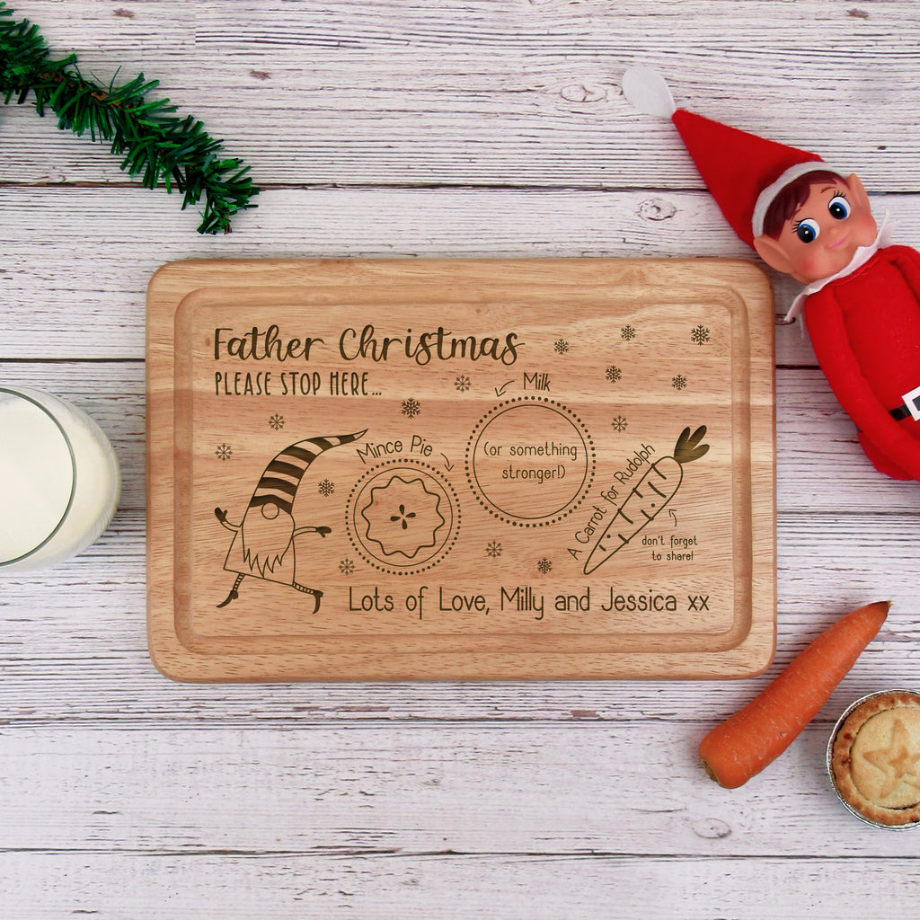Personalised "Father Christmas Please Stop Here" Wooden Rectangle Christmas Eve Board