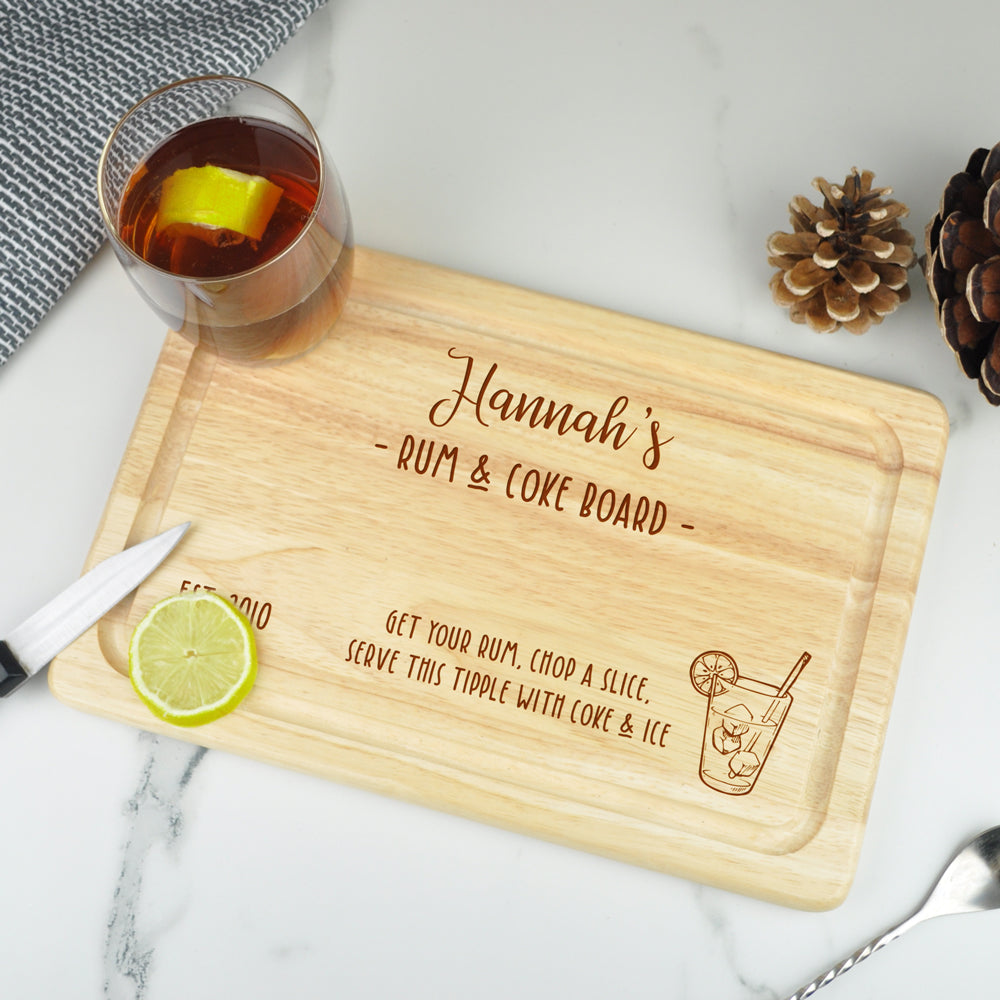Personalised Rum & Coke Wooden Chopping Board
