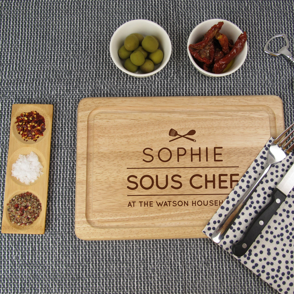 Personalised 'Sous Chef' Wooden Rectangle Chopping Board