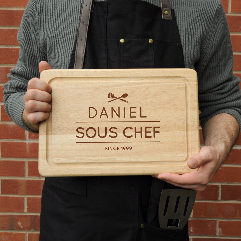 Personalised 'Sous Chef' Wooden Rectangle Chopping Board